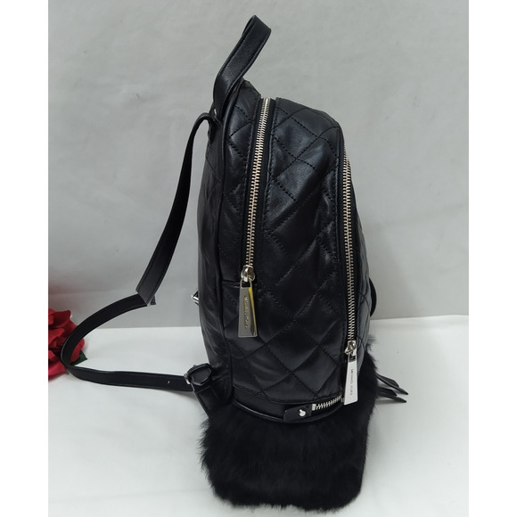 Michael Kors Rhea Black Leather Quilted Fur Zipper Top Handle Backpack main image 5